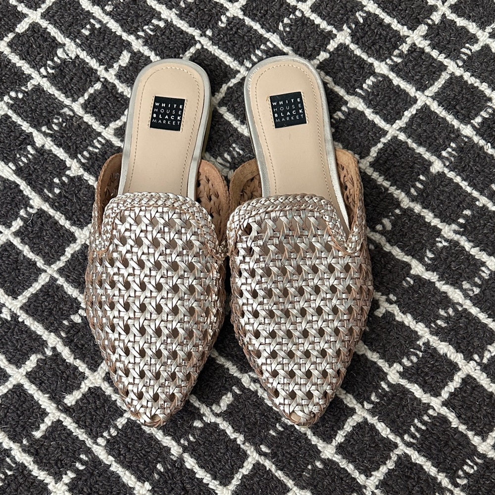 White House Black Market Gold Women's Mules